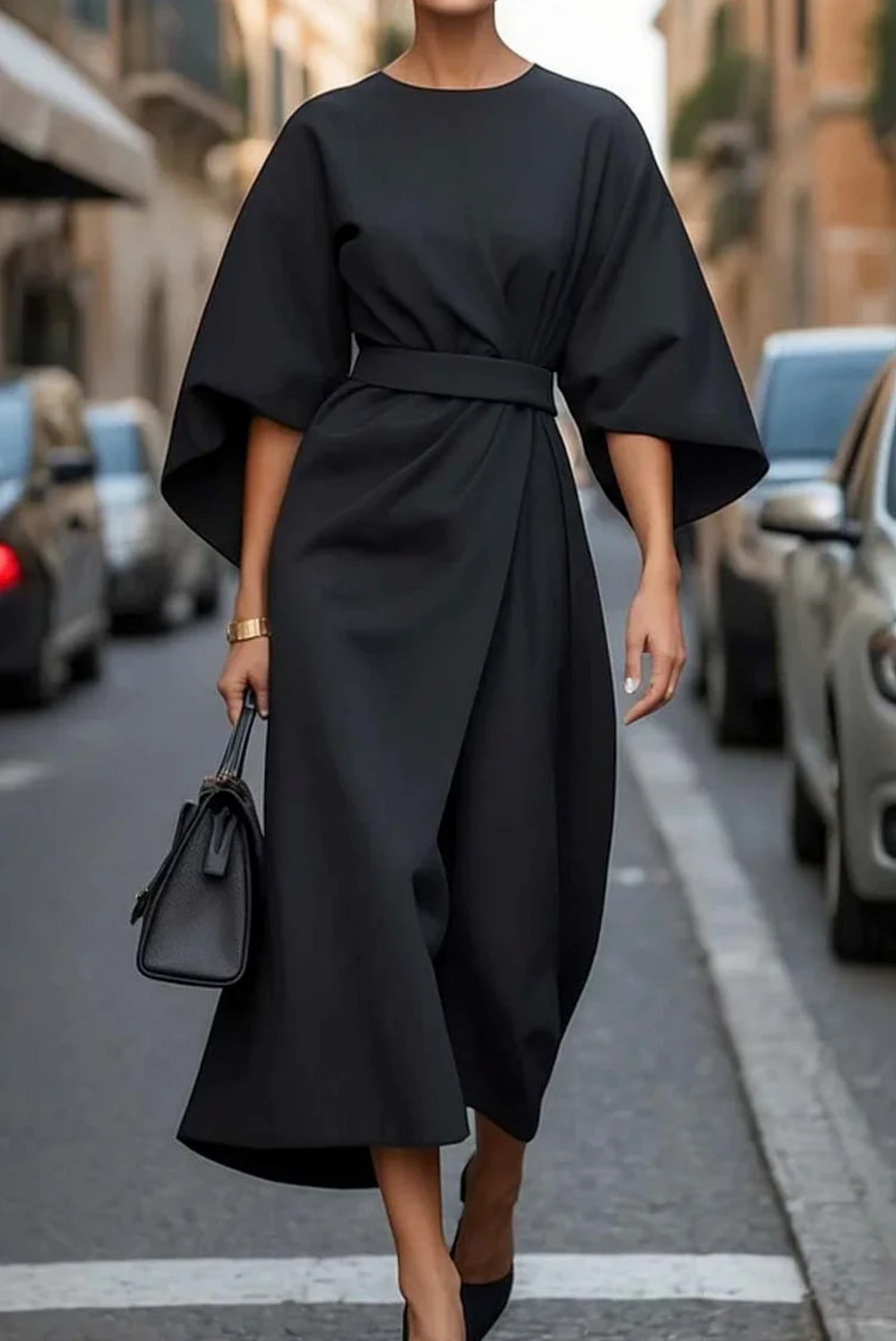 Women's Kimono-Sleeve Belted Midi Dress