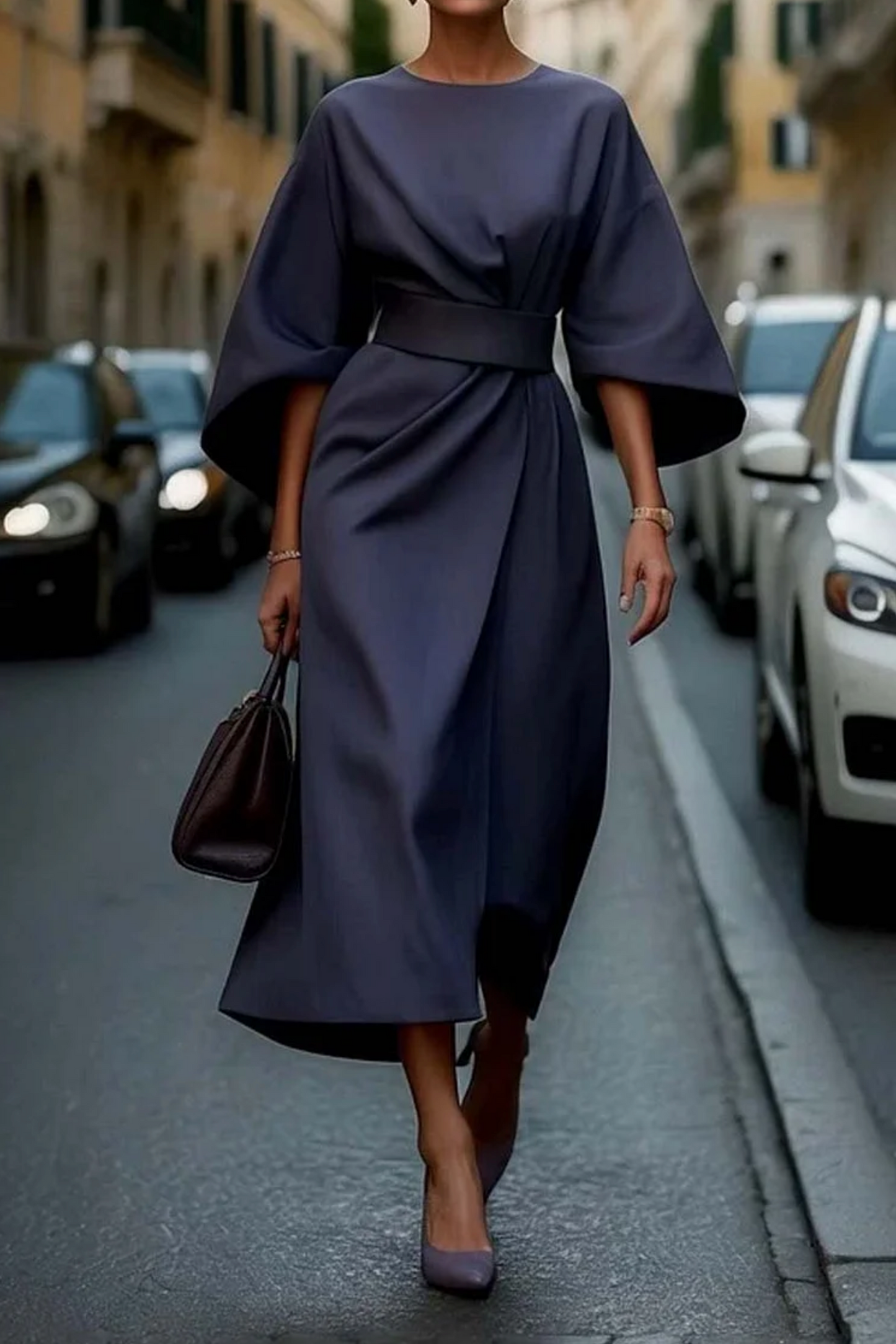 Women's Kimono-Sleeve Belted Midi Dress