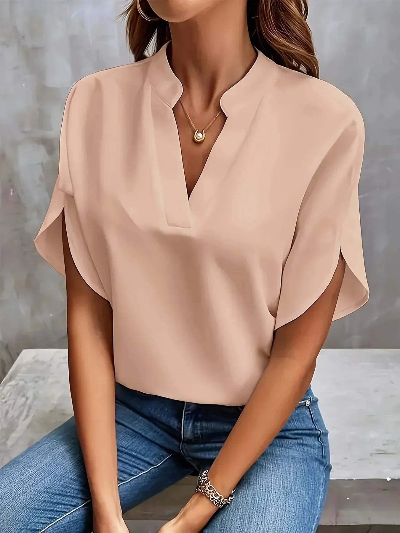 Women's Split-Sleeve Sophisticated V-Neck Blouse