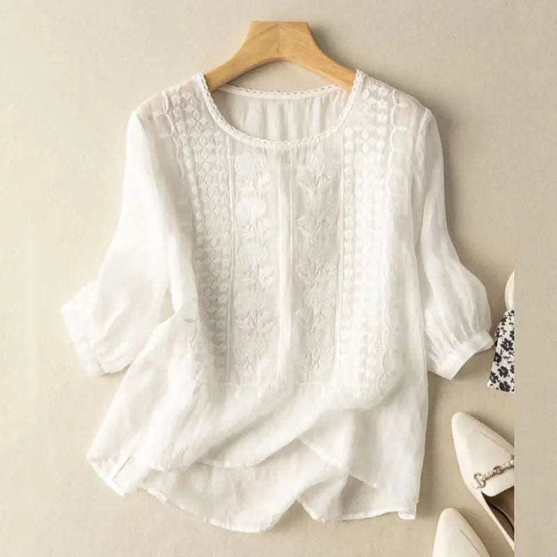 Women's Crew-Neck Embroidered Blouse