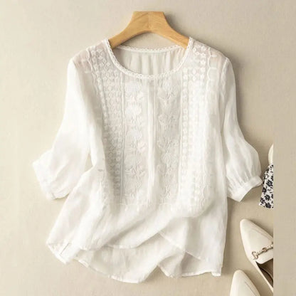 Women's Crew-Neck Embroidered Blouse