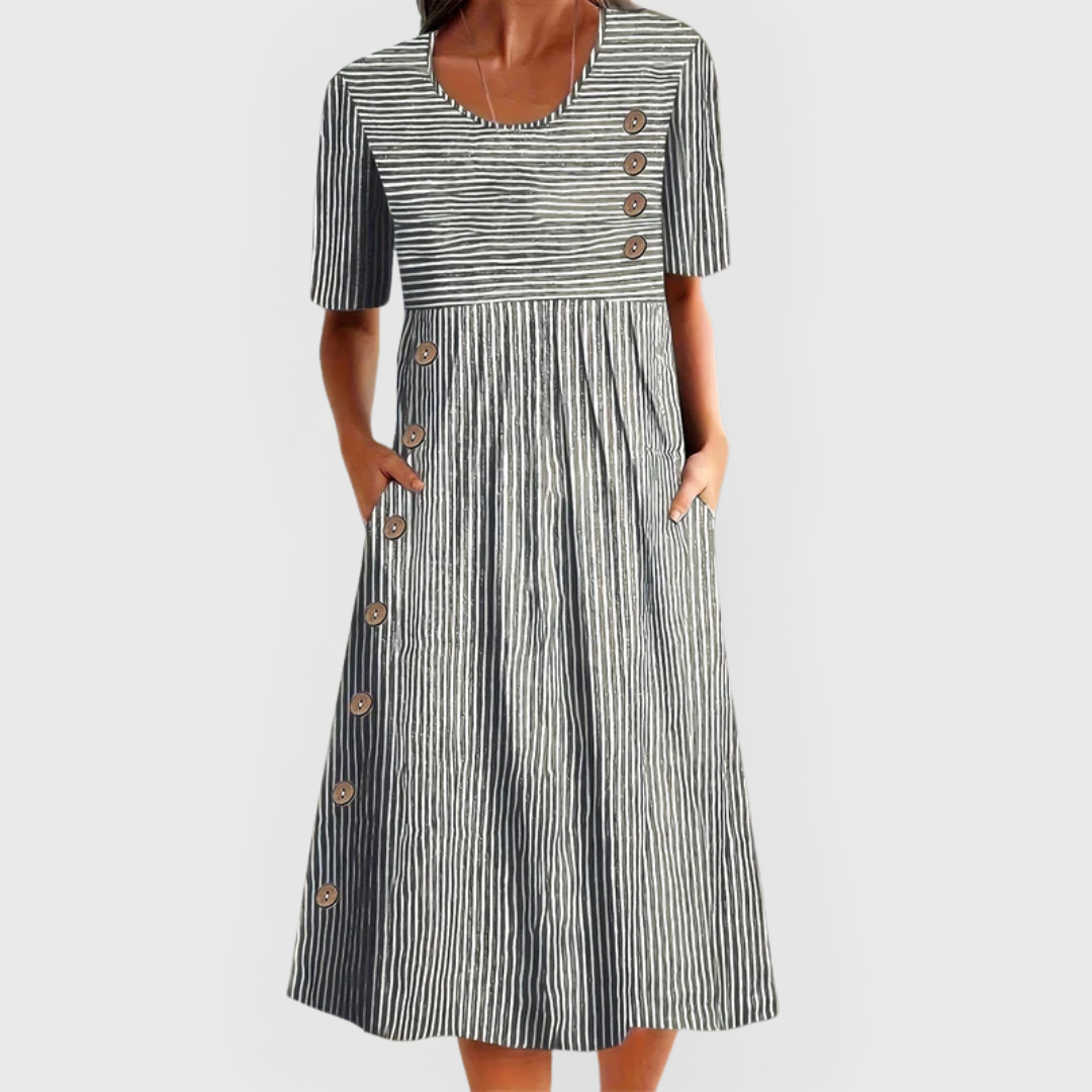 Women's Short-Sleeve Button-Accent Dress