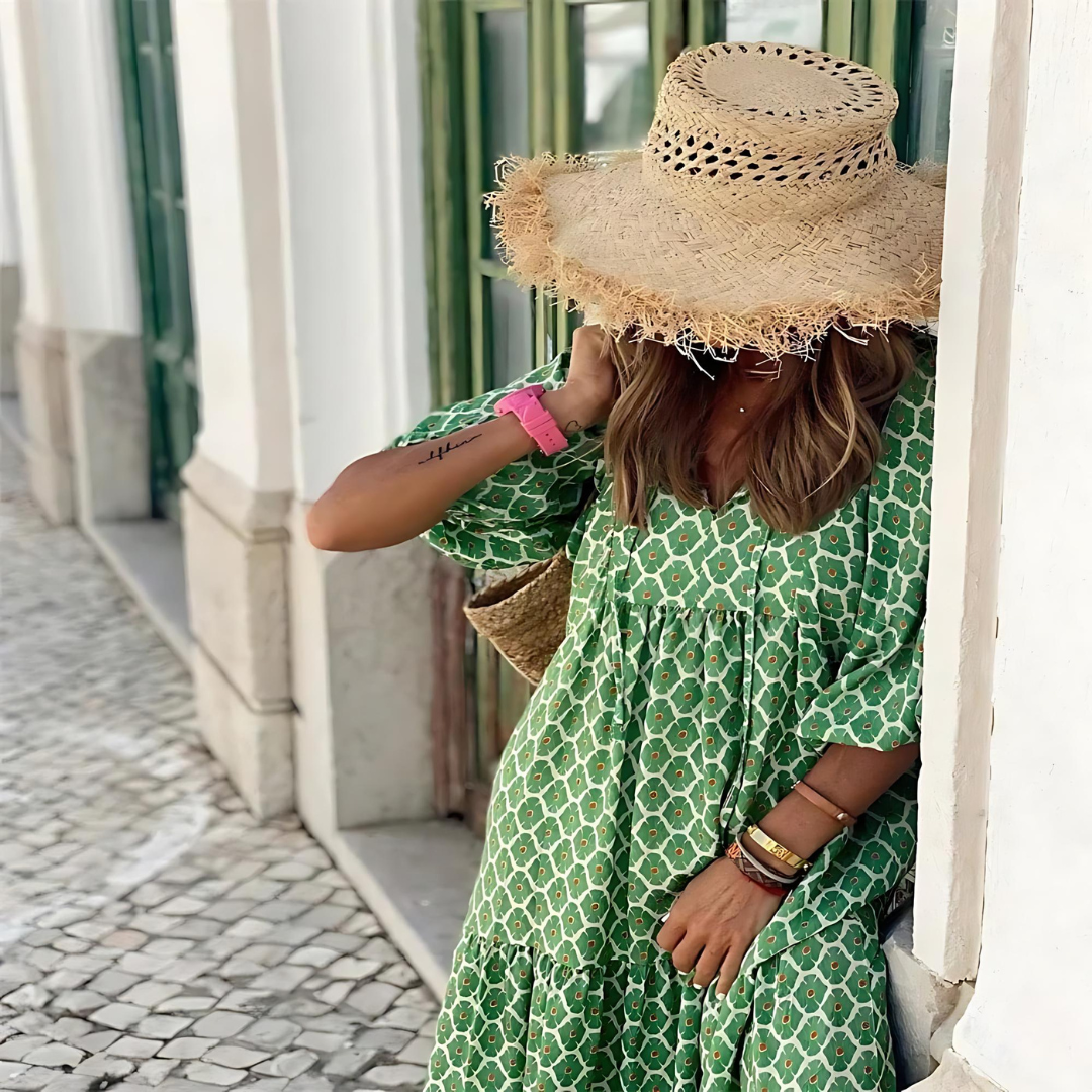 Women's Flowy Patterned V-Neck Maxi Dress