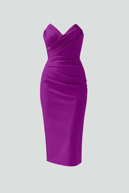 Women's Strapless Midi Dress with Tiered Ruffle Hem