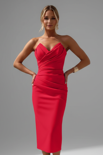 Women's Strapless Midi Dress with Tiered Ruffle Hem