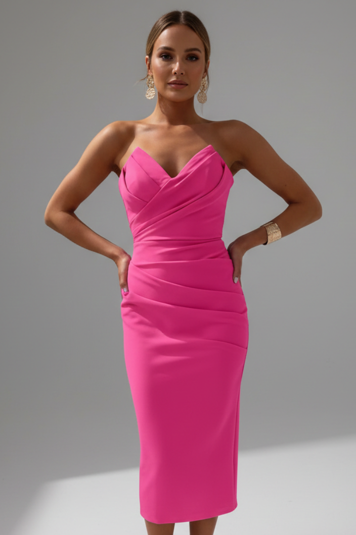 Women's Strapless Midi Dress with Tiered Ruffle Hem