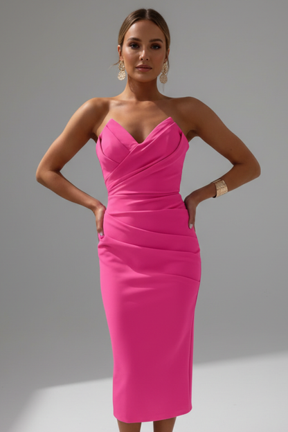 Women's Strapless Midi Dress with Tiered Ruffle Hem