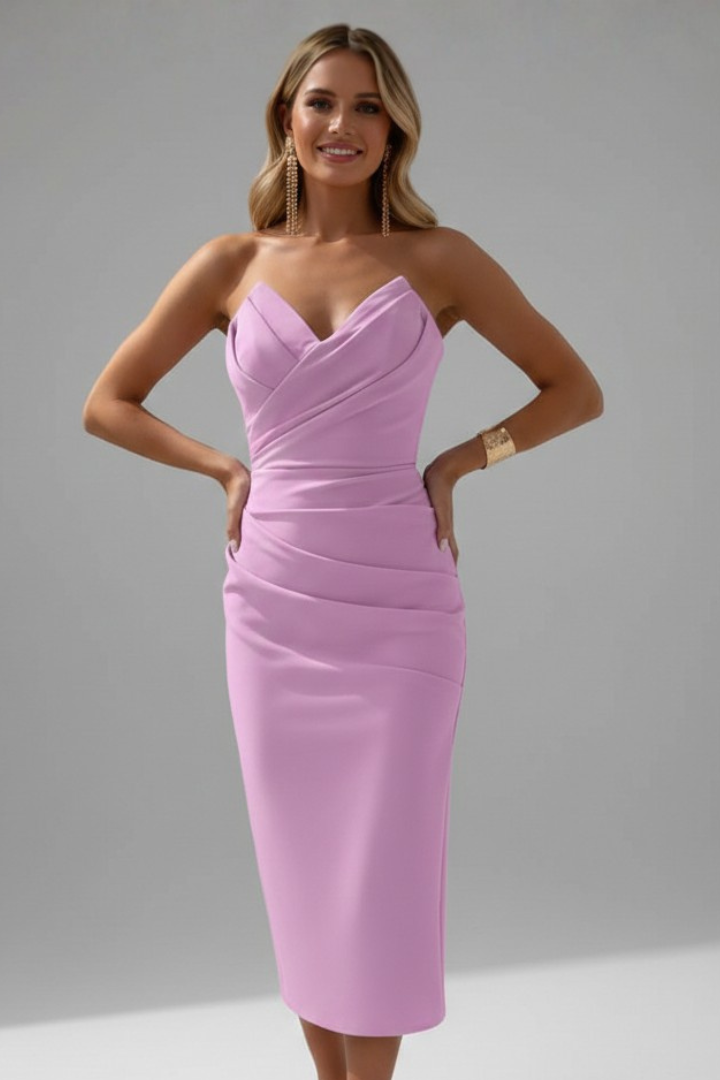 Women's Strapless Midi Dress with Tiered Ruffle Hem