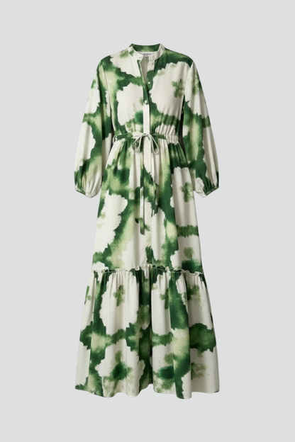 Women's Long-Sleeve Patterned V-Neck Maxi Dress