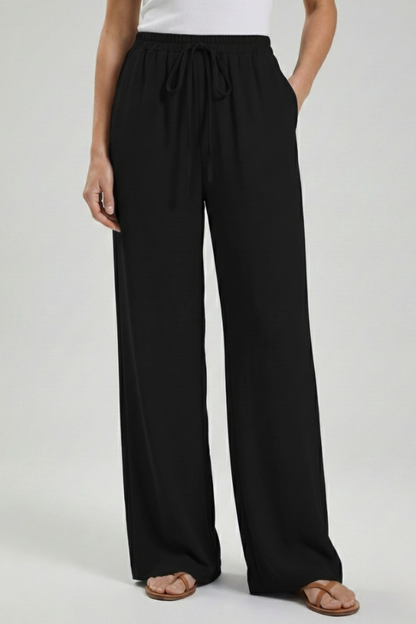 Women's Drawstring Wide-Leg Palazzo Pants with Pockets