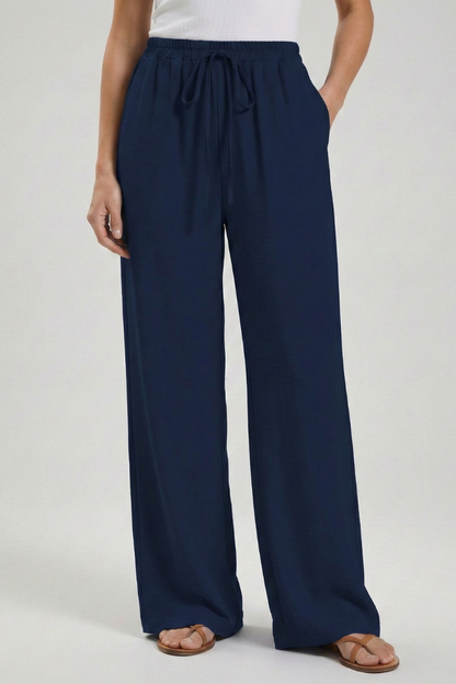 Women's Drawstring Wide-Leg Palazzo Pants with Pockets