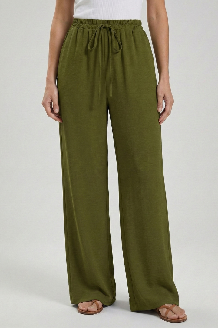Women's Drawstring Wide-Leg Palazzo Pants with Pockets