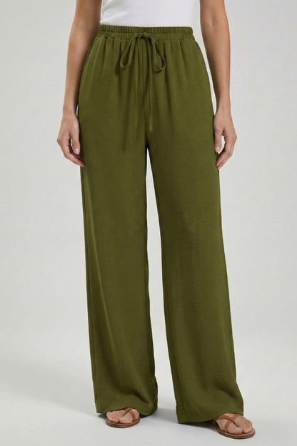 Women's Drawstring Wide-Leg Palazzo Pants with Pockets