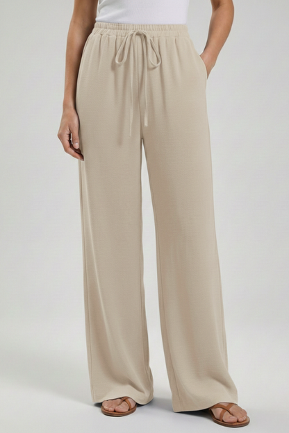 Women's Drawstring Wide-Leg Palazzo Pants with Pockets