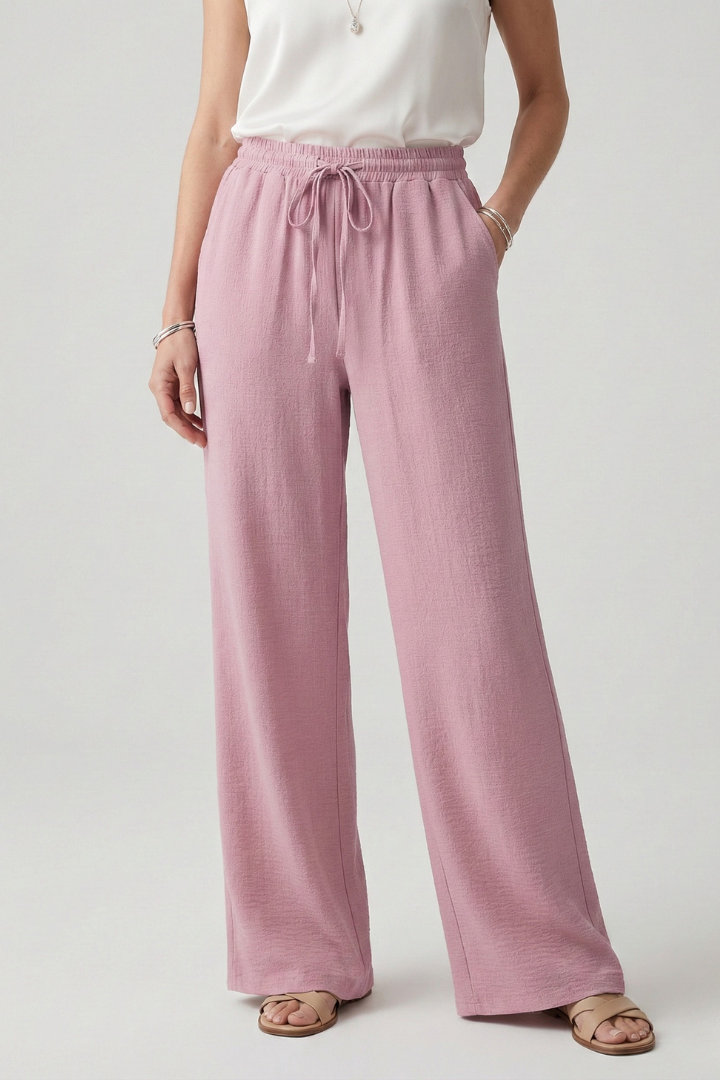Women's Elastic Waist Palazzo Trousers with Side Pockets