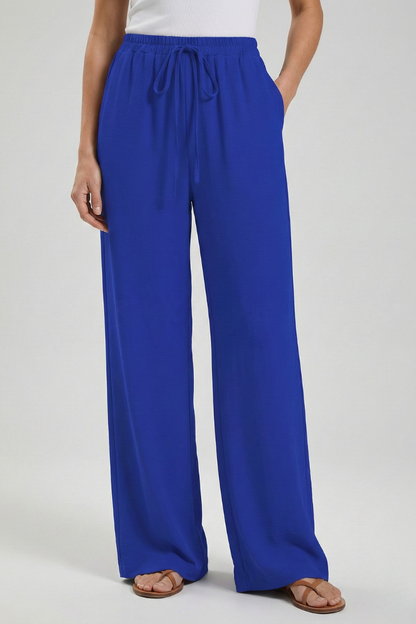 Women's Drawstring Wide-Leg Palazzo Pants with Pockets