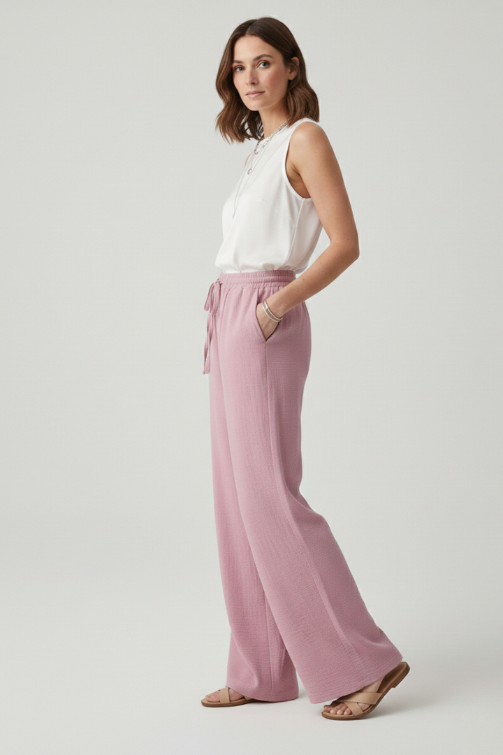 Women's Elastic Waist Palazzo Trousers with Side Pockets
