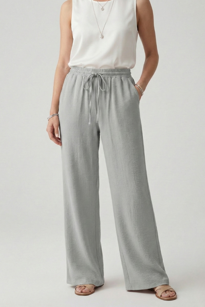 Women's Elastic Waist Palazzo Trousers with Side Pockets