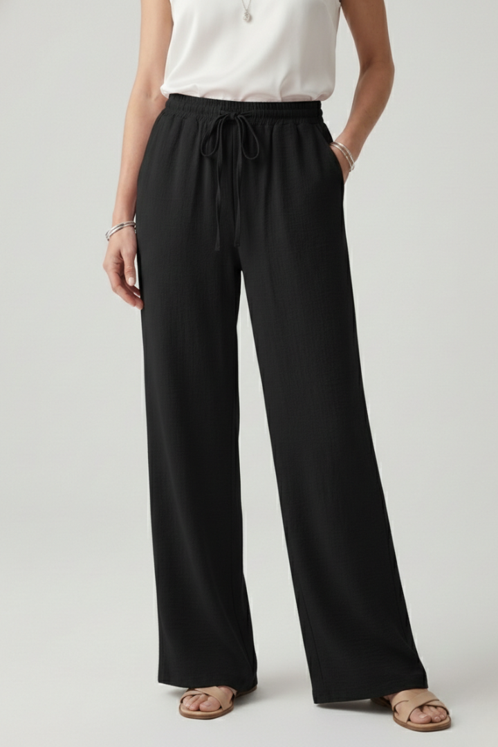 Women's Elastic Waist Palazzo Trousers with Side Pockets