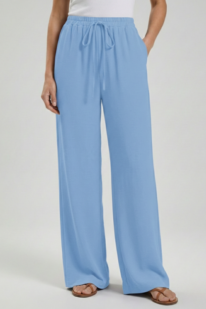 Women's Drawstring Wide-Leg Palazzo Pants with Pockets