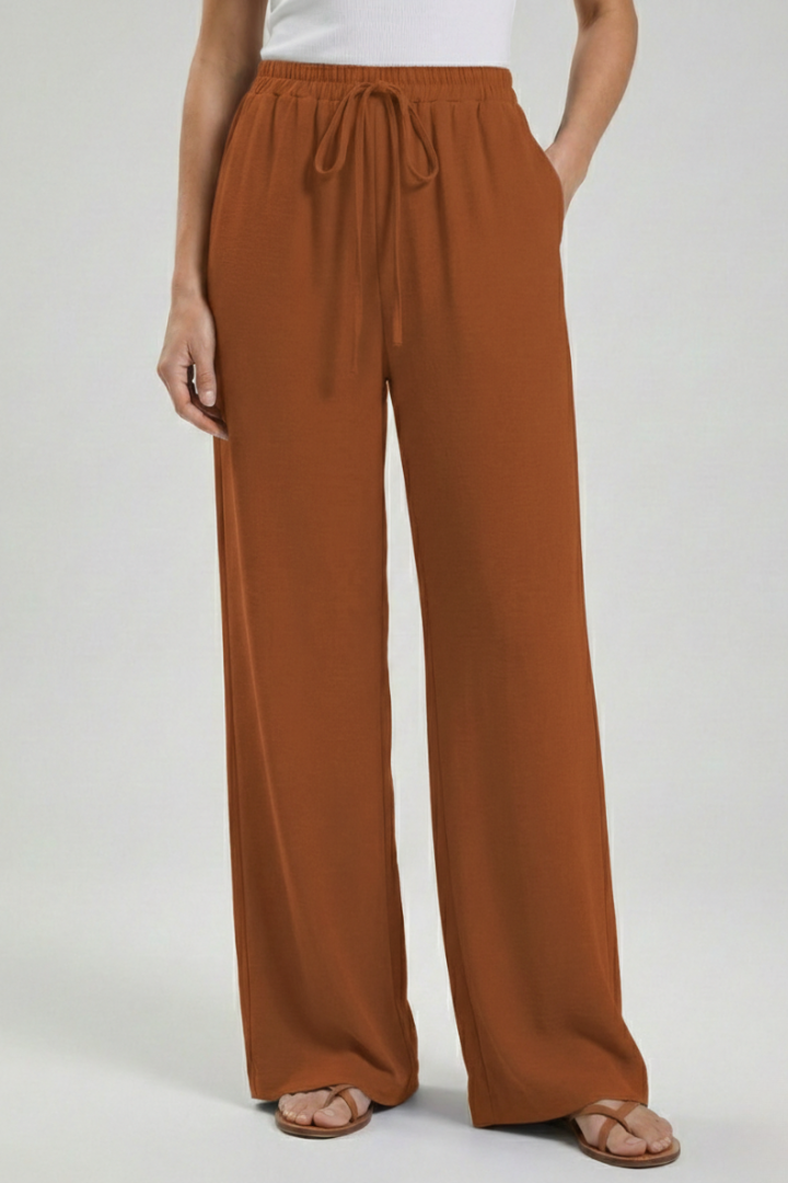 Women's Drawstring Wide-Leg Palazzo Pants with Pockets