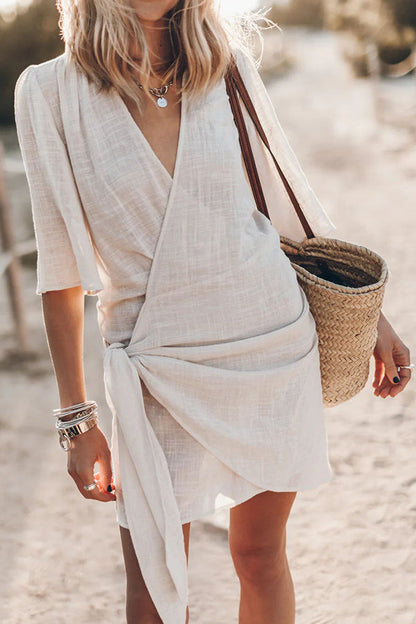 Women's Asymmetrical Hem Wrap Mini Dress