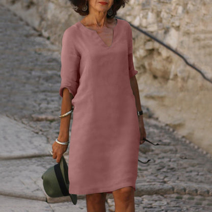 Women's Plain V-Neck Knee-Length Dress