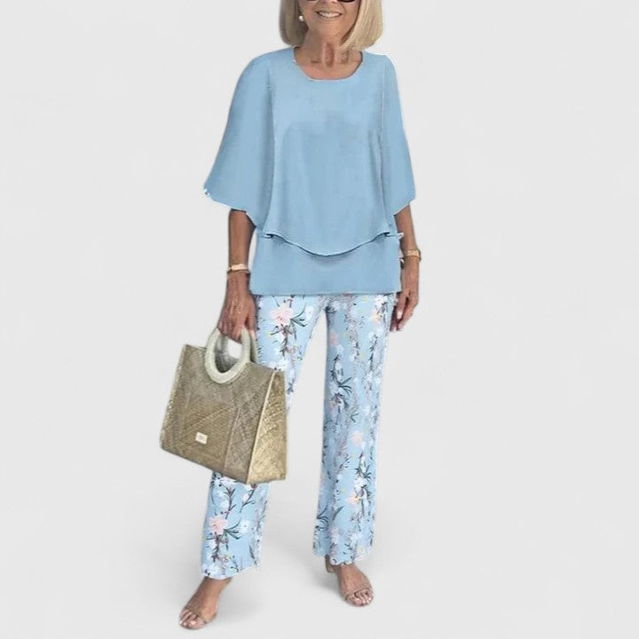 Women's Patterned Top and Trouser Two-Piece Set