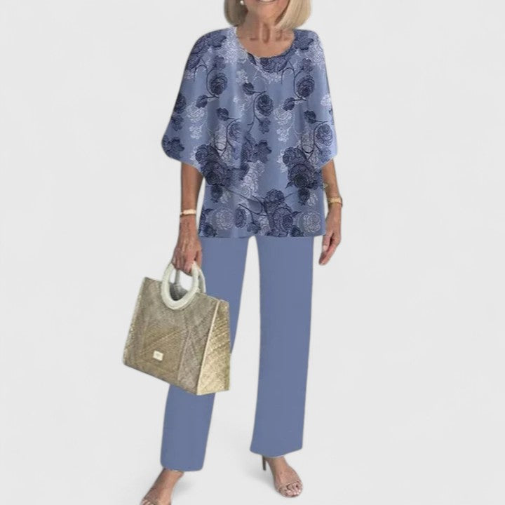 Women's Patterned Top and Trouser Two-Piece Set