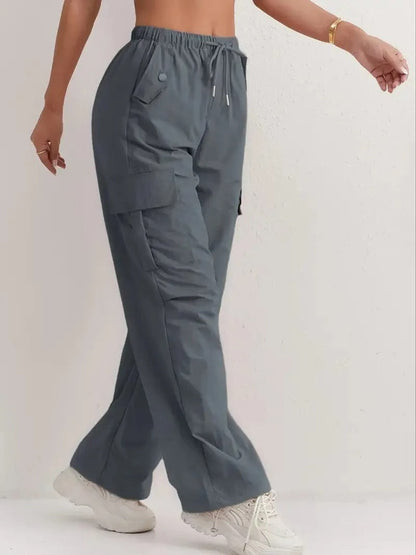 Women's Casual Drawstring Cargo Trousers with Pockets