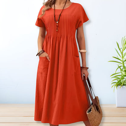 Women's Short-Sleeve Pleated Midi Dress