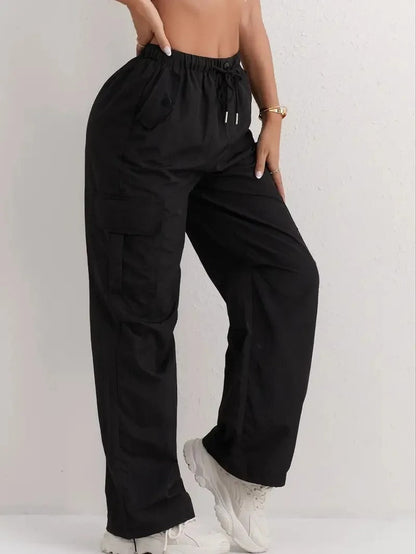 Women's Casual Drawstring Cargo Trousers with Pockets
