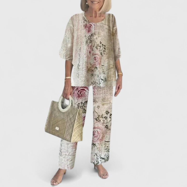 Women's Patterned Top and Trouser Two-Piece Set