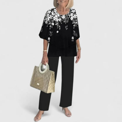 Women's Patterned Top and Trouser Two-Piece Set