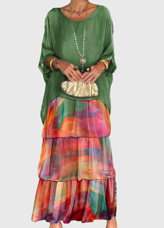 Women's Bohemian Tiered Maxi Dress with Built-In Shorts
