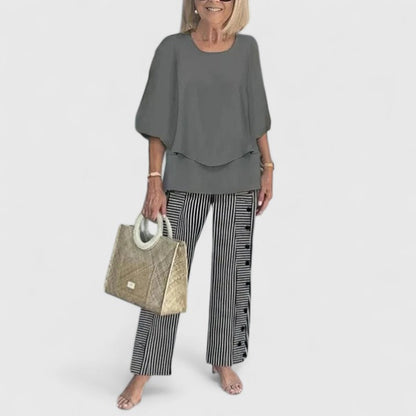 Women's Patterned Top and Trouser Two-Piece Set