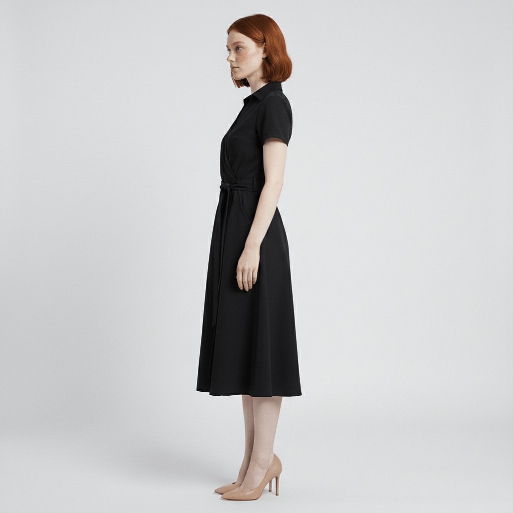 Women's Belted Short Sleeve V-Neck Wrap Midi A-Line Dress