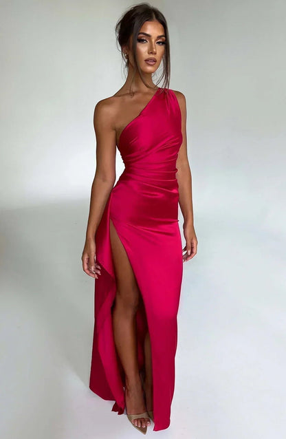 Women's One-Shoulder Asymmetric High-Slit Maxi Gown