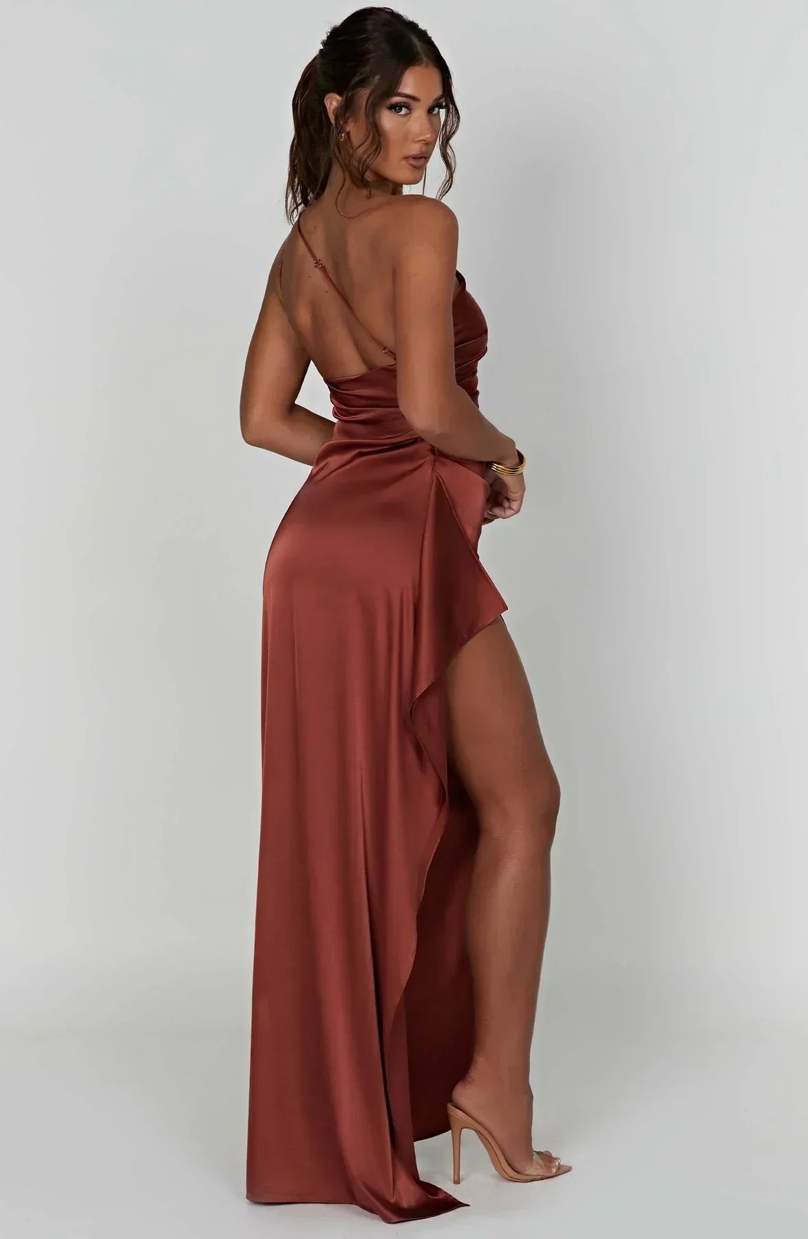 Women's One-Shoulder Asymmetric High-Slit Maxi Gown