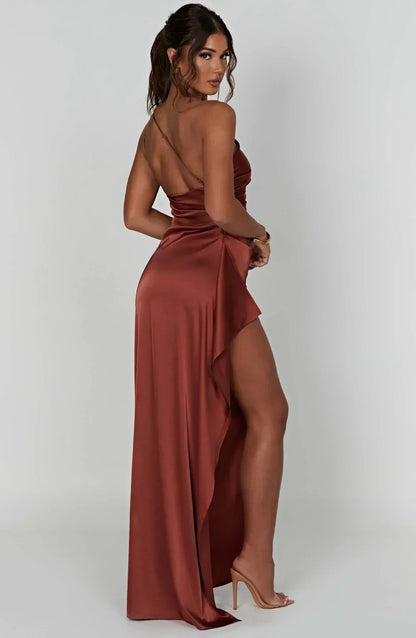 Women's One-Shoulder Asymmetric High-Slit Maxi Gown