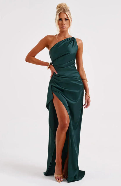 Women's One-Shoulder Asymmetric High-Slit Maxi Gown