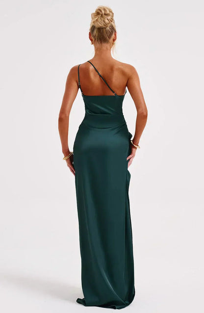 Women's One-Shoulder Asymmetric High-Slit Maxi Gown