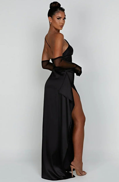 Women's One-Shoulder Asymmetric High-Slit Maxi Gown