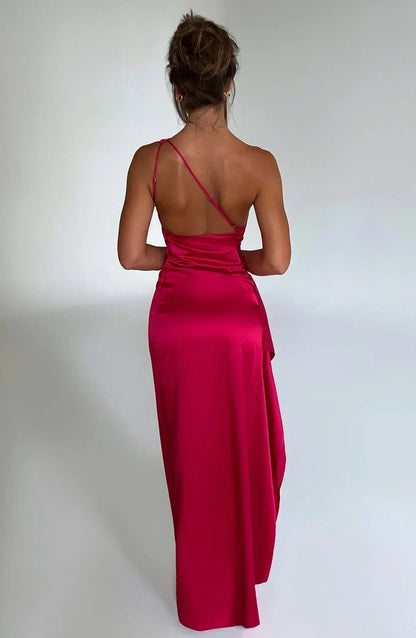 Women's One-Shoulder Asymmetric High-Slit Maxi Gown