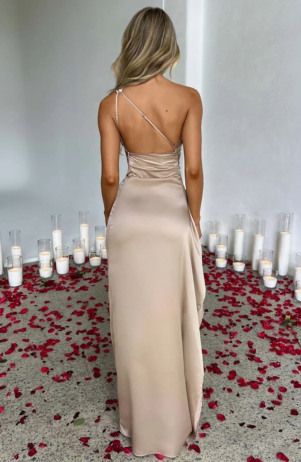 Women's One-Shoulder Asymmetric High-Slit Maxi Gown