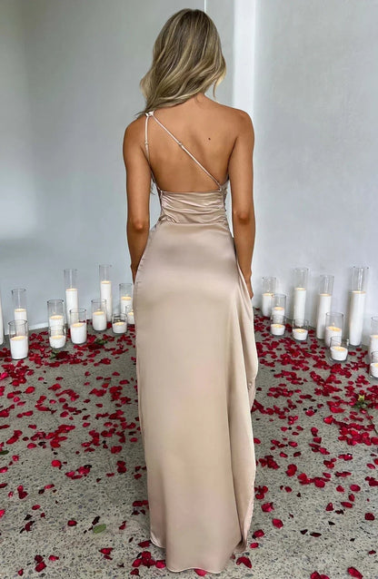 Women's One-Shoulder Asymmetric High-Slit Maxi Gown