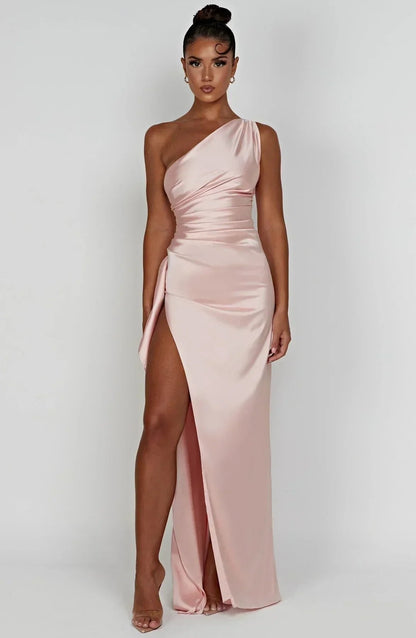 Women's One-Shoulder Asymmetric High-Slit Maxi Gown