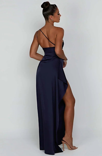 Women's One-Shoulder Asymmetric High-Slit Maxi Gown