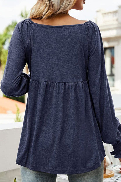 Women's Smocked-Sleeve V-Neck Babydoll Casual Tunic Top