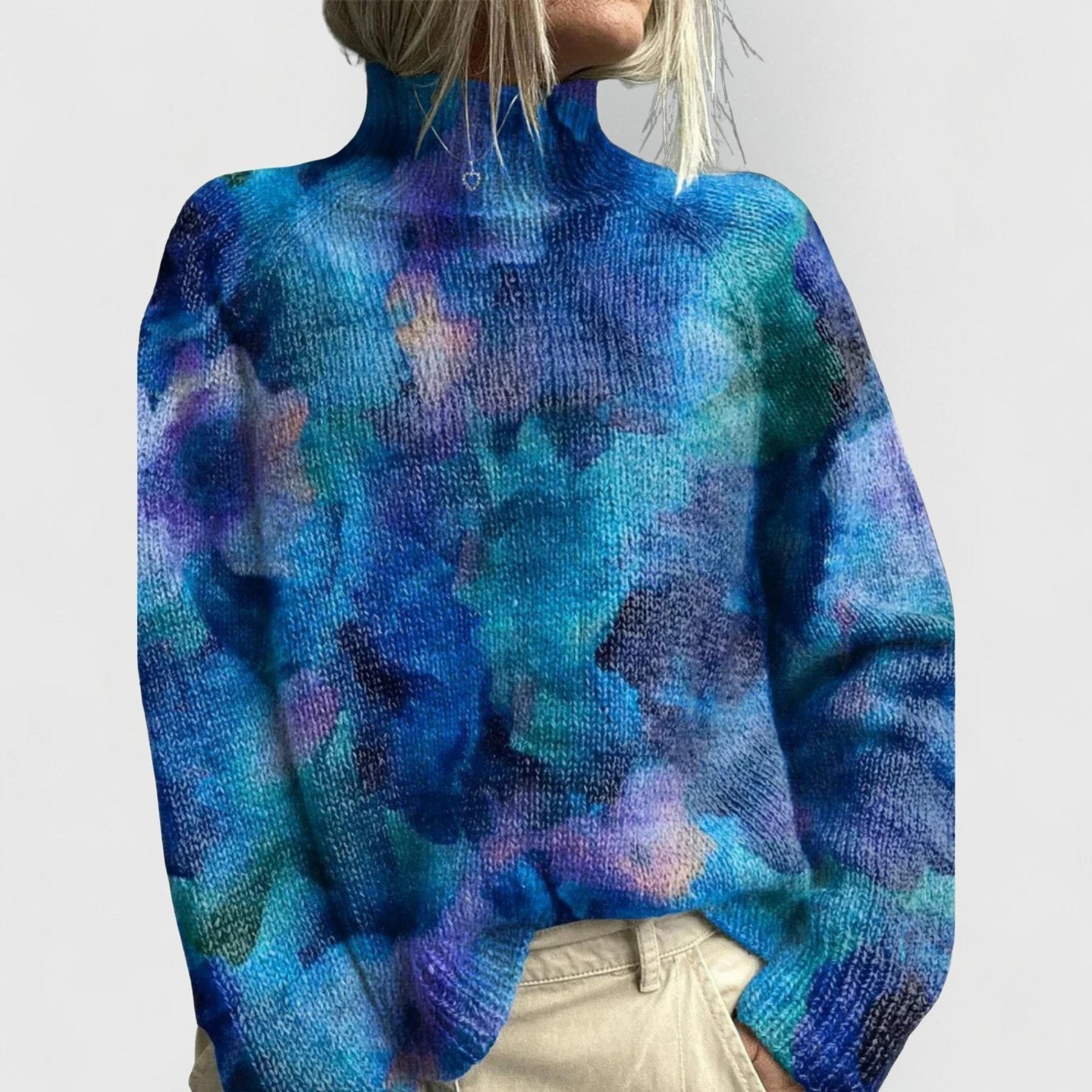 Floral High-Neck Loose-Fit Knitted Pullover for Women
